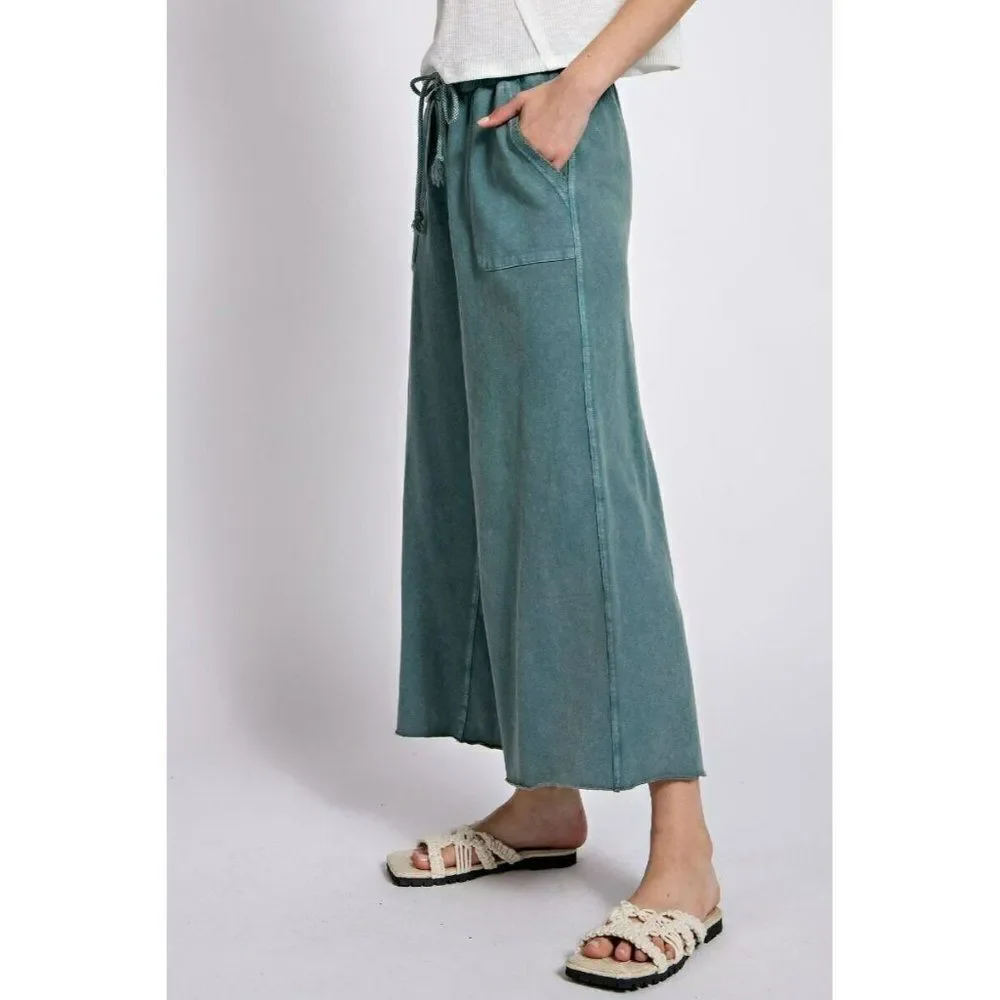 Stay Comfy Wide Leg Comfy Pants in Teal Green EB40128